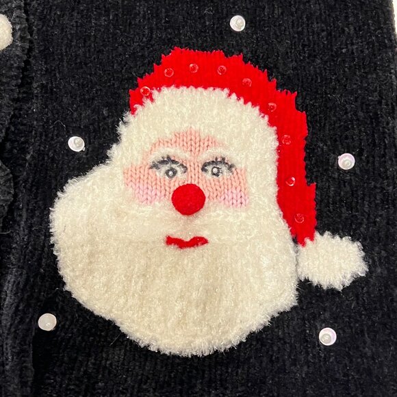 Christopher Radko Vtg Santa Chenille Cardigan, Black, S - Picture 3 of 7
